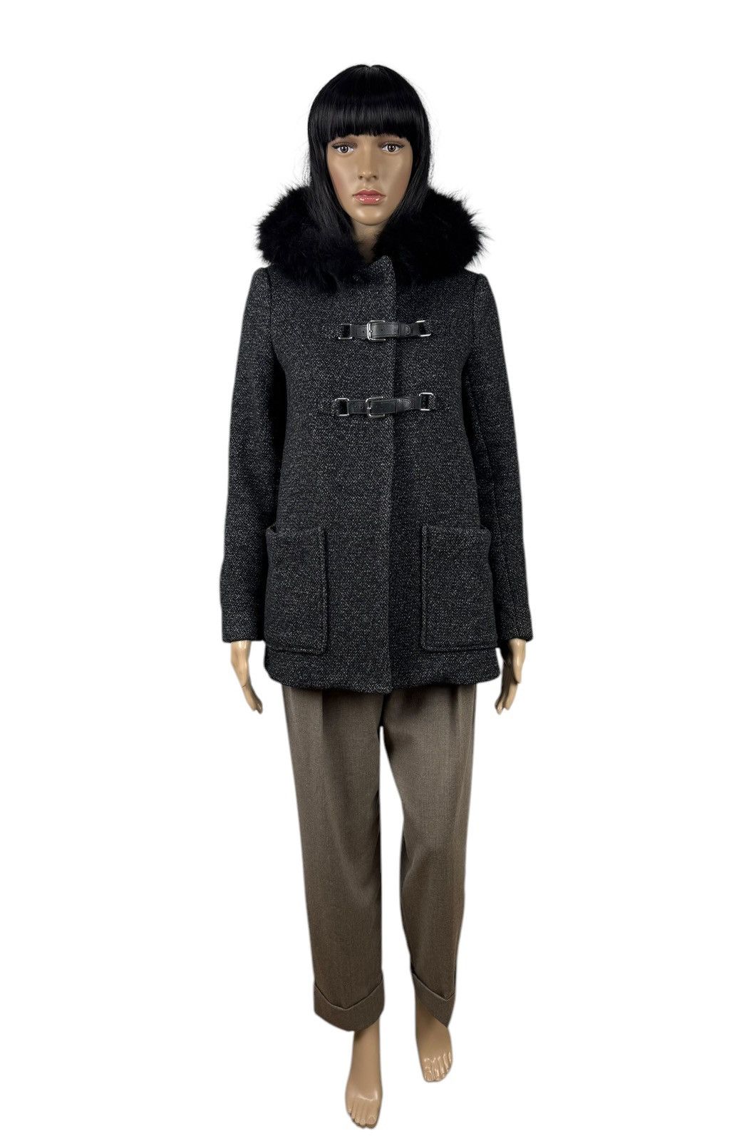 Maje Maje H13 Domino Wool Duffle Coat Fur Coyote Trim size 36 Size XS / US 0-2 / IT 36-38 - 2 Thumbnail