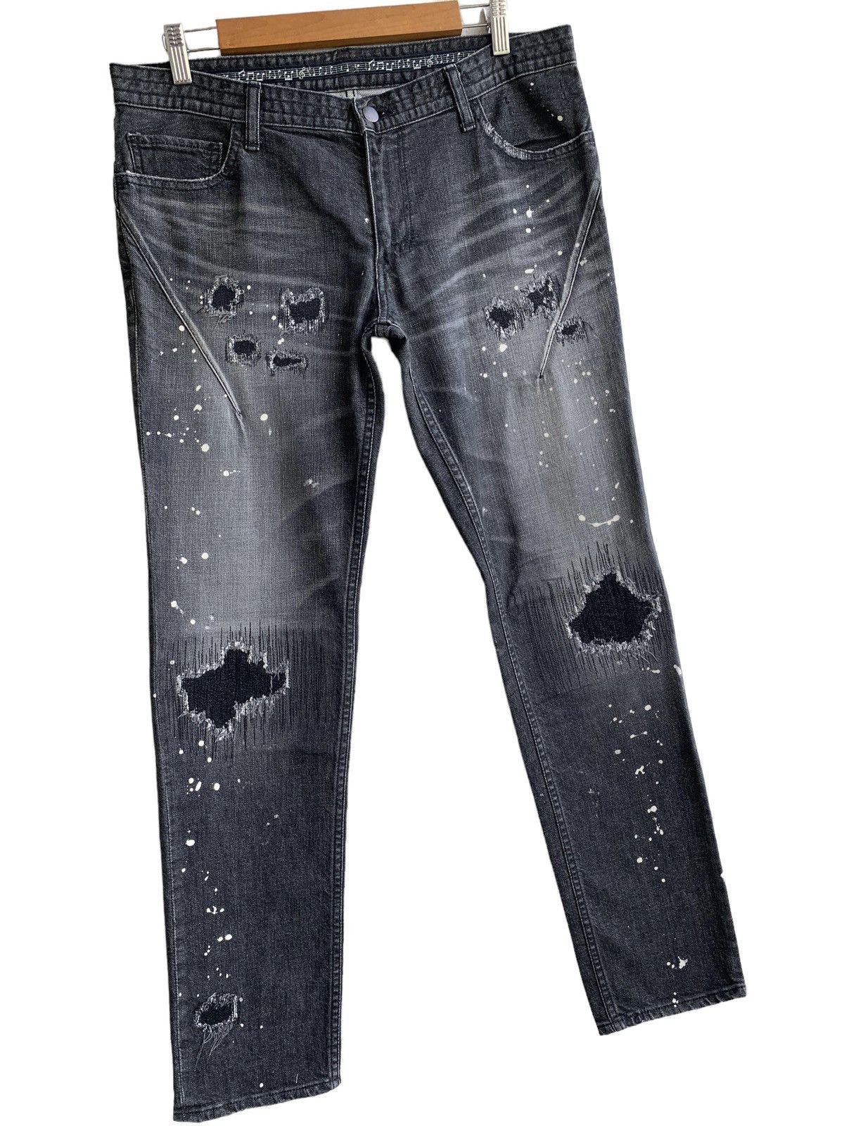 Number (N)ine 🔥Number (N) Distressed Splatter Denim Jeans Size US 32 / EU 48 - 4 Thumbnail