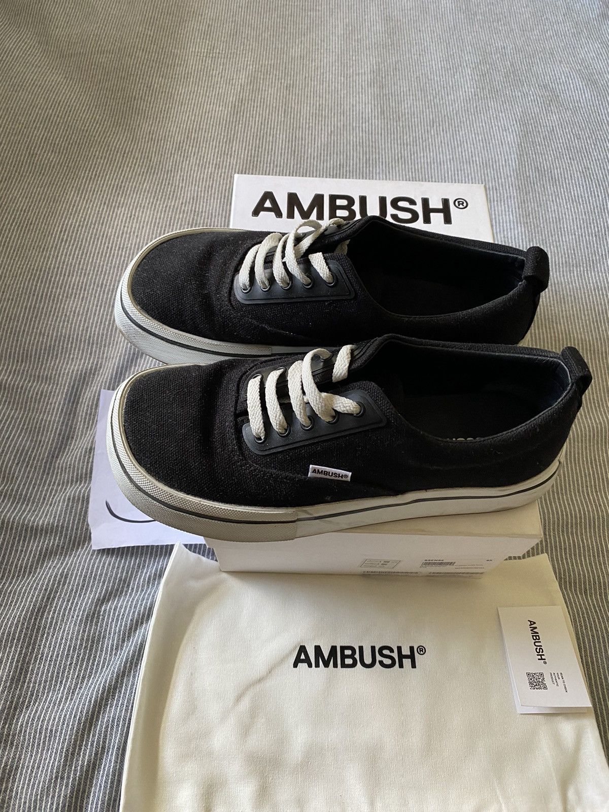 image of Ambush Design Ambush Vulcanised Lace Up Canvas Black White Shoes, Men's (Size 10)