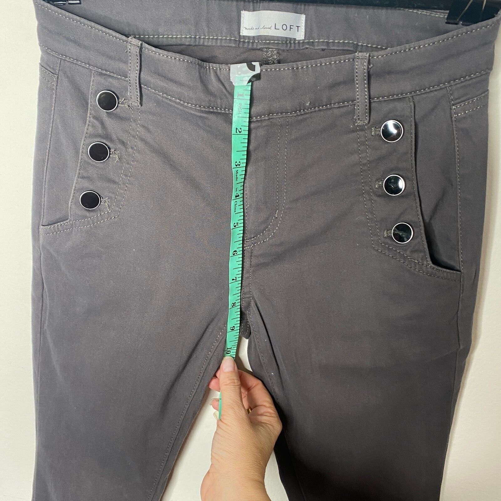Loft Loft Dark Gray Black Button Front Skinny Trouser Pant 0 / 25 Size 25" / US 0 / IT 36 - 9 Thumbnail