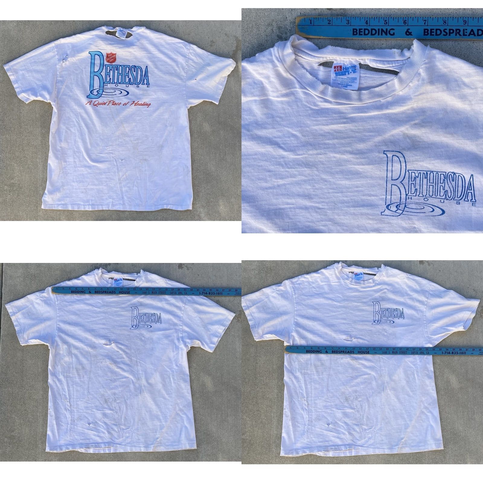 Hanes VINTAGE Hanes T Shirt Distressed White XL The Salvation Army Bethesda House Graphic Print Short Sleeve Men Size XL Size US XL / EU 56 / 4 - 11 Thumbnail