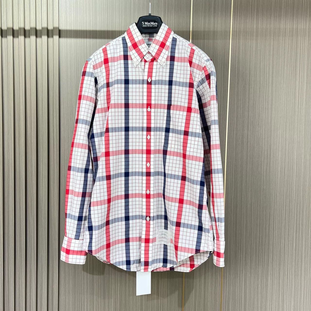 thom browne red and white checkered shirt