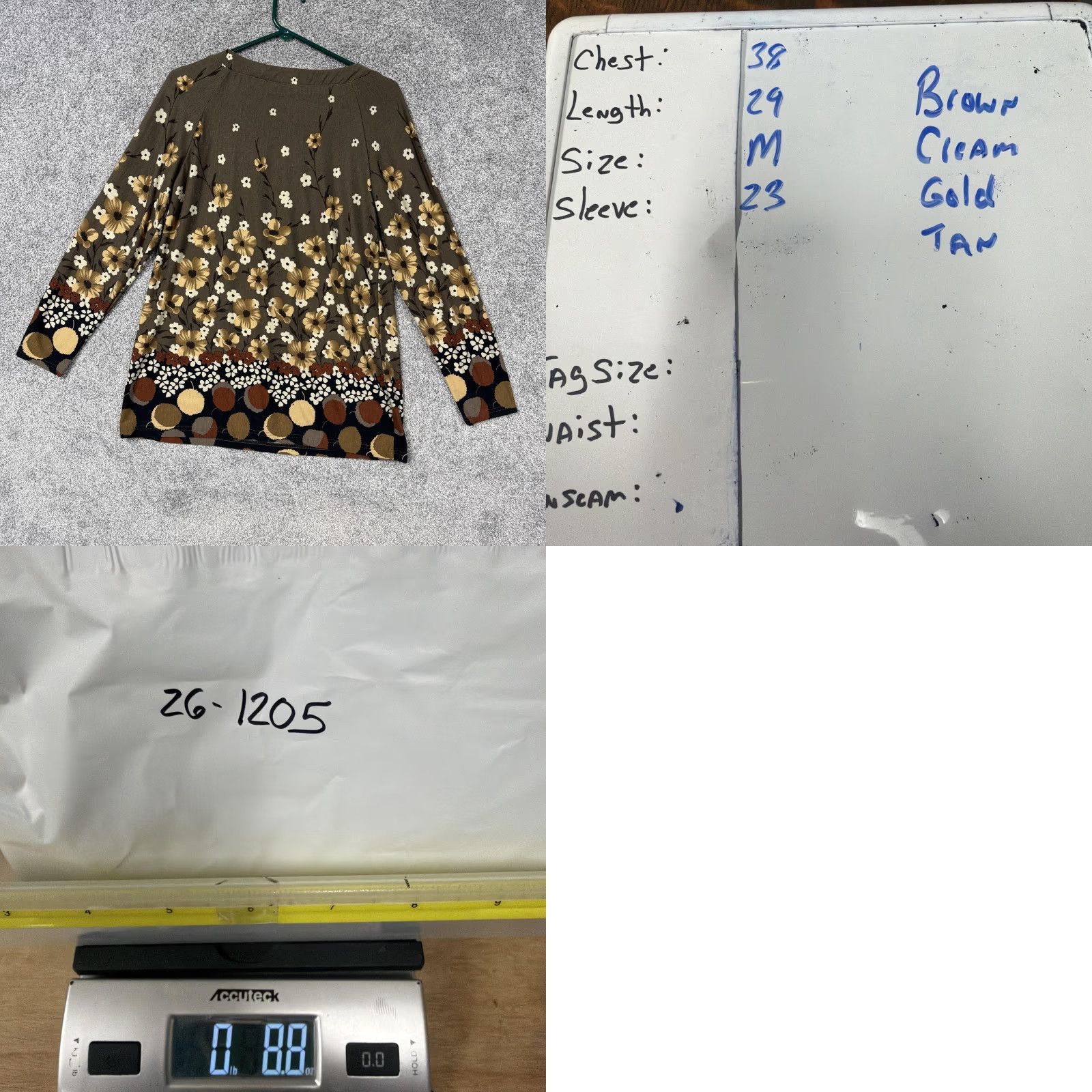 Vintage Classic Elements Womens Tunic Blouse M Brown Floral Pleated Boho Bohemian Fall Spring Casual Knit Shirt Tee Top Size M / US 6-8 / IT 42-44 - 8 Thumbnail