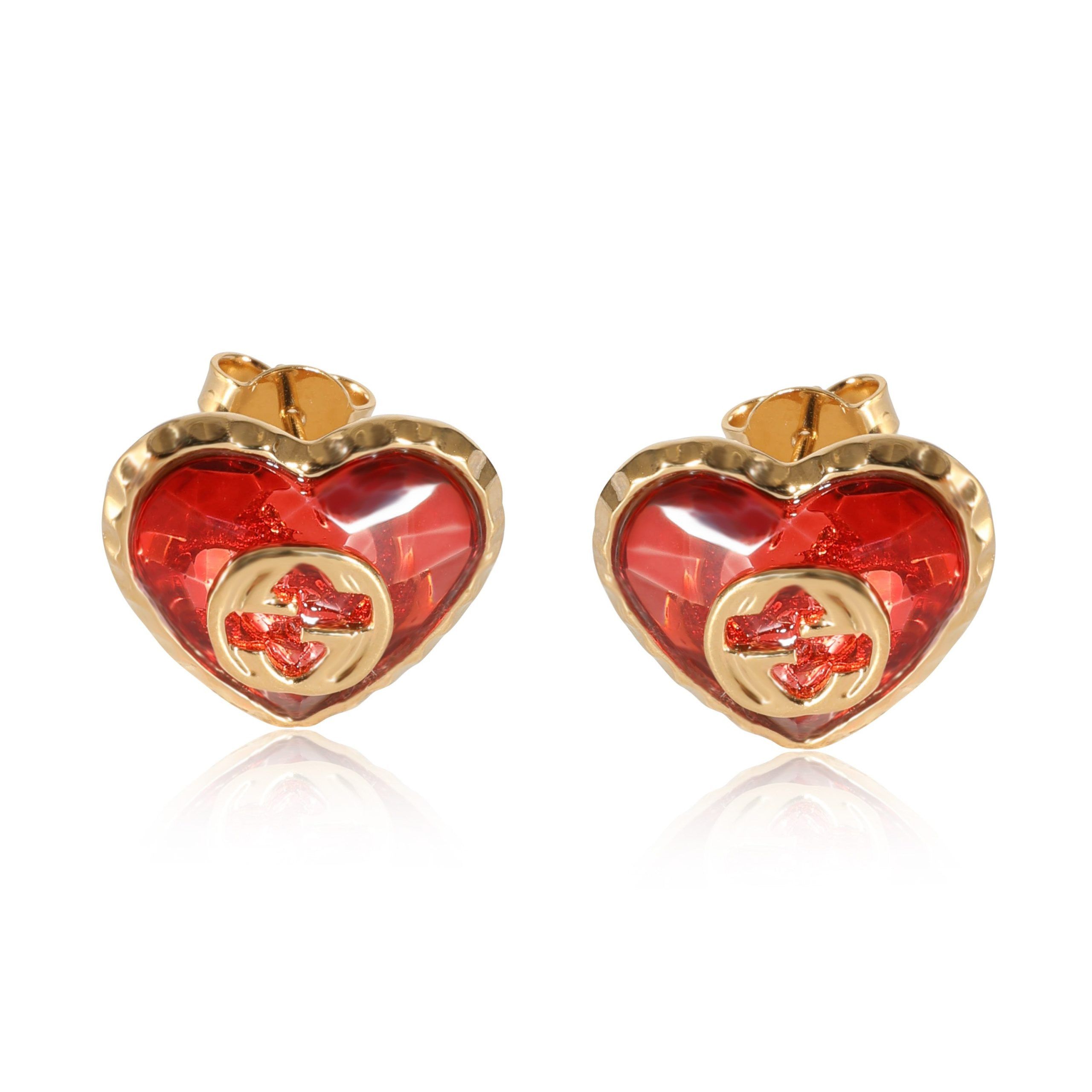 Gucci Gucci Interlocking G Red Crystal Heart Earrings Size ONE SIZE - 1 Thumbnail