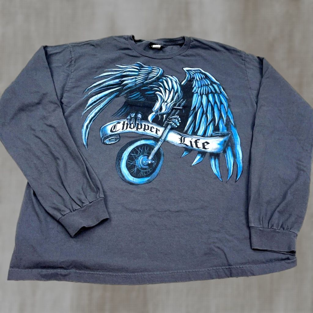 Vintage VINTAGE Hybrid Shirt Men XL Gray Graphic Print 80s Tattoo USA Logo Chopper Motorcycle Hipster Yee? Size US XL / EU 56 / 4 - 1 Thumbnail