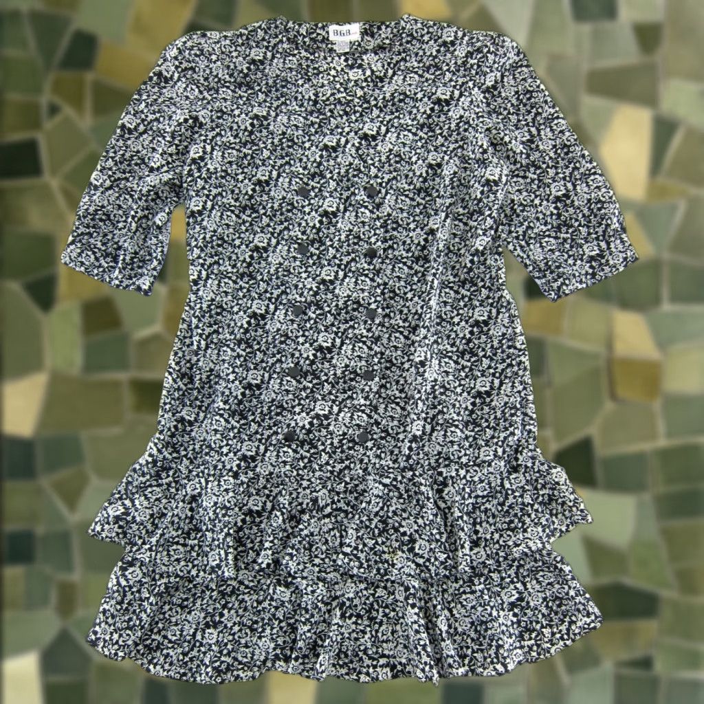 Vintage VINTAGE B.G.B. Plus Dress 24W Midi 3/4 Sleeve Black Floral Button Down Black Polyester Women Size 4XL / US 24-26 - 1 Thumbnail