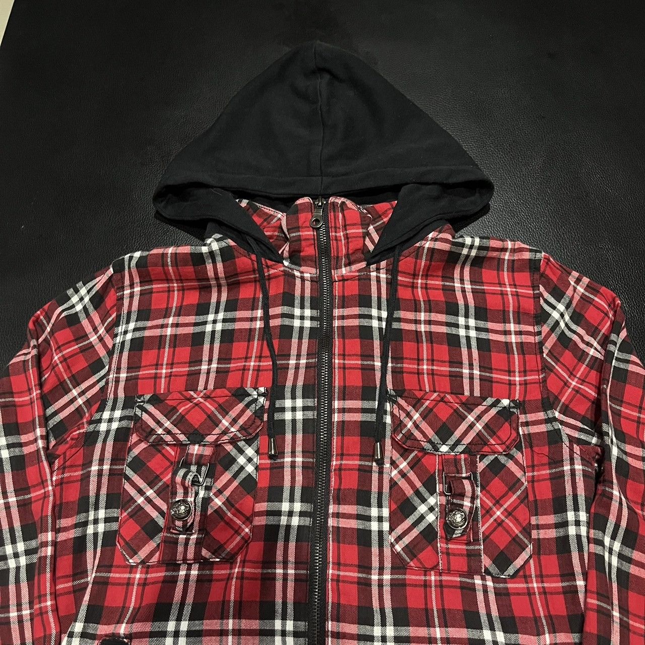 Japanese Brand Clone Devgru Visual Kei Japanese Style Red Plaid Zip Hooded Size M / US 6-8 / IT 42-44 - 4 Thumbnail