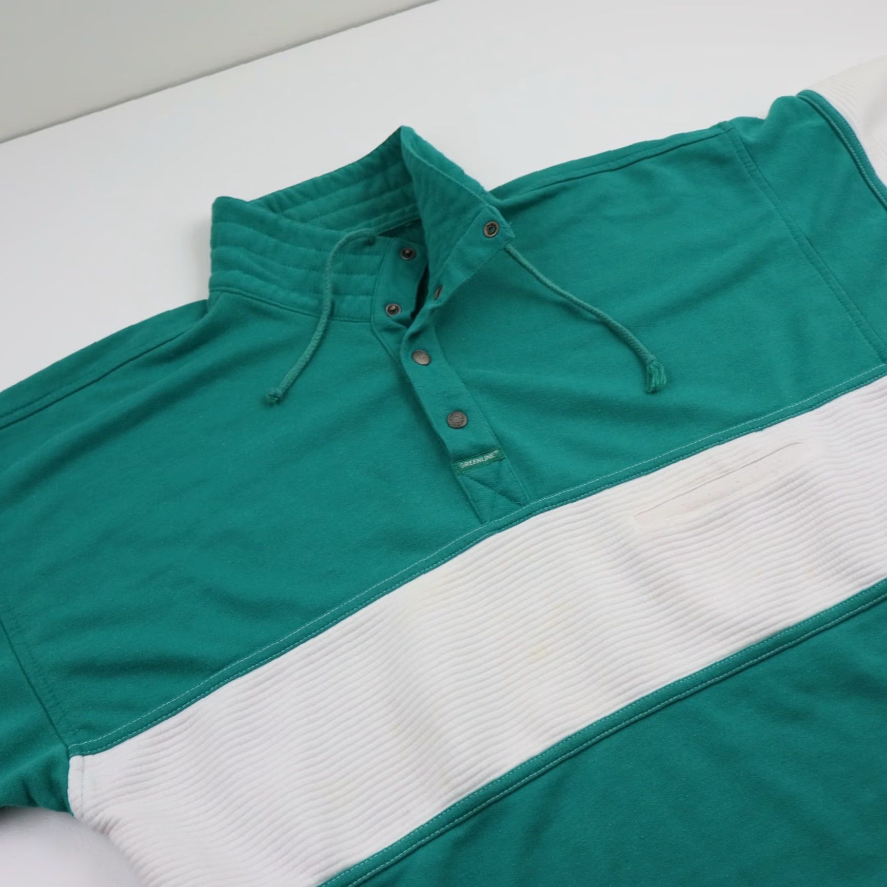 Etro VINTAGE Greenline Sport Sweatshirt Mens Large Green 90s Retro Rugby Henley Mock Neck Pockets Fleece Cotton Blend Decade 80s 90s Vintage Size US L / EU 52-54 / 3 - 4 Thumbnail
