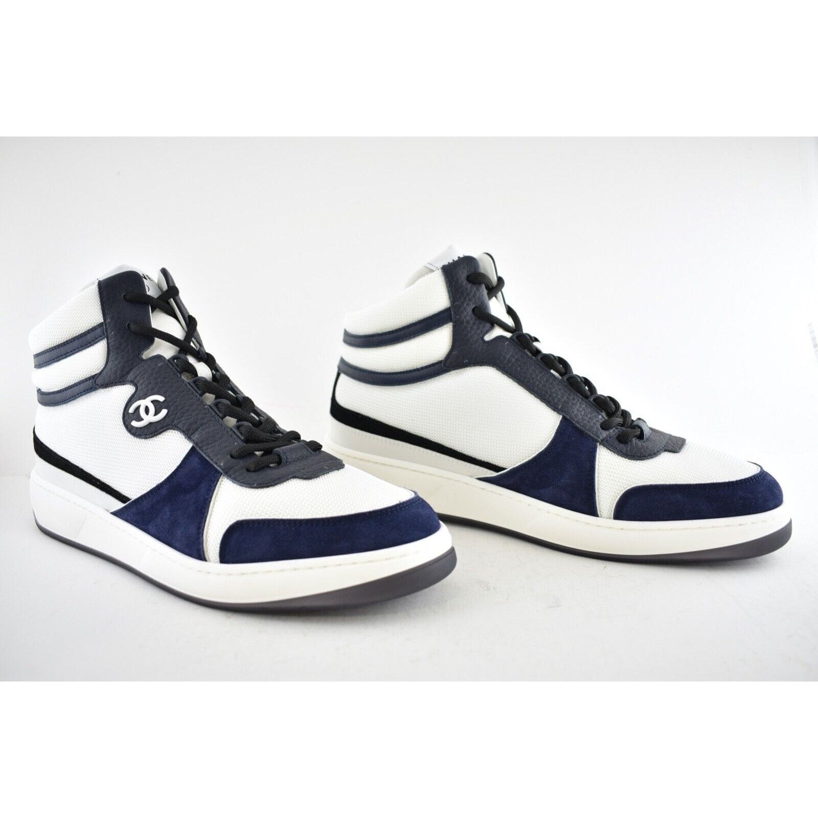 Chanel Chanel Blue CC Logo High Top Lace Up Trainer Sneaker 45 12 Size US 12 / EU 45 - 2 Thumbnail