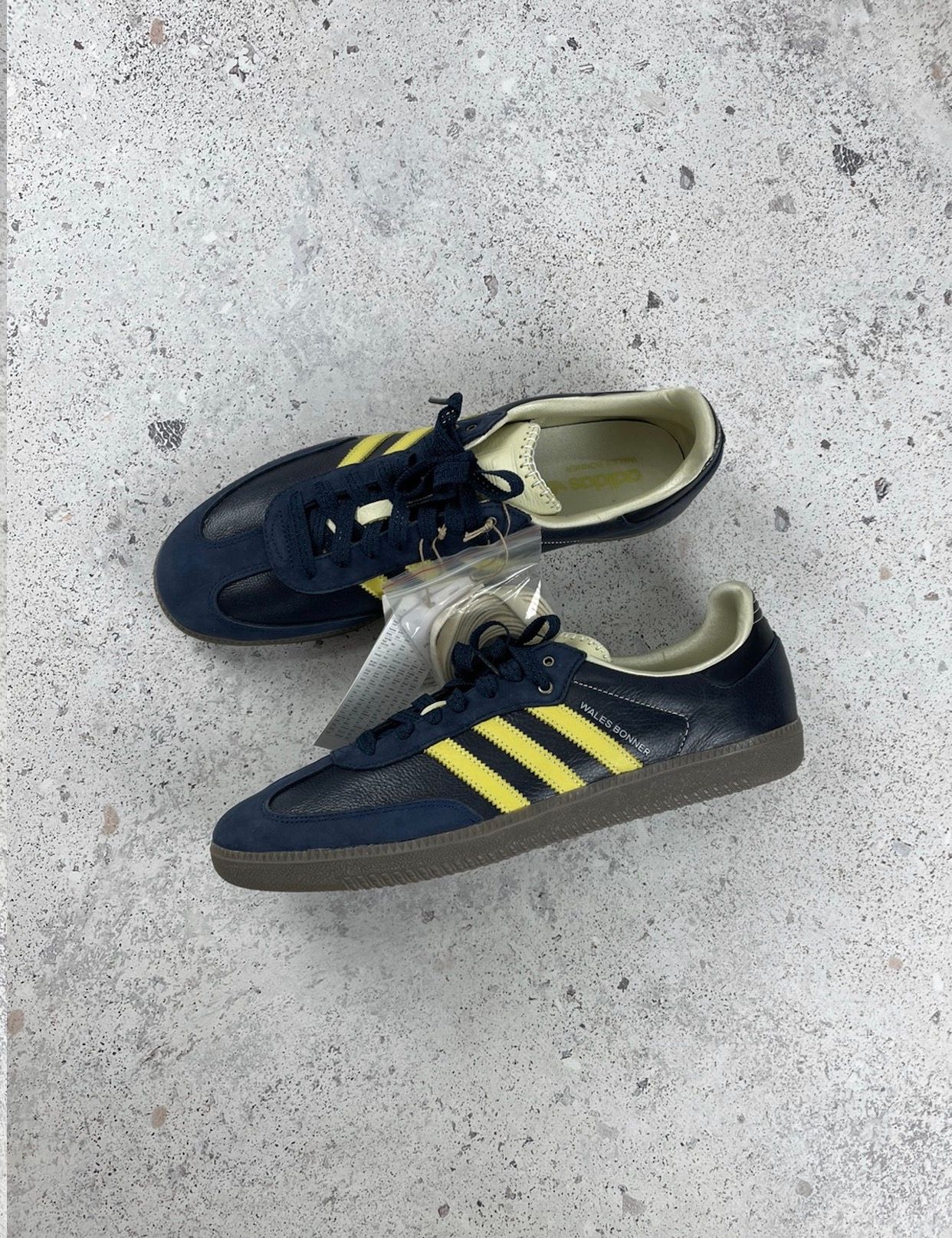 Pre-owned Adidas X Wales Bonner Adidas Samba Leather Blue / Yellow Shoes In Navy