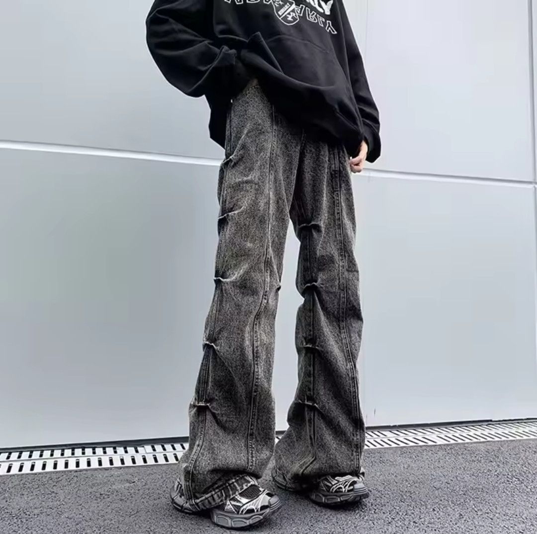 Japanese Brand × Jean Streetwear Denim Pants Pleated Design Solid Size US 31 - 3 Thumbnail