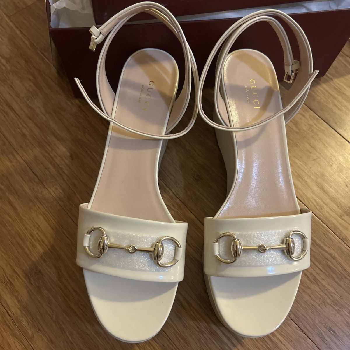 Gucci Gucci Horsebit Leather One Strap Sandals 7.5cm Ivory Size US 9.5 / IT 39.5 - 5 Thumbnail