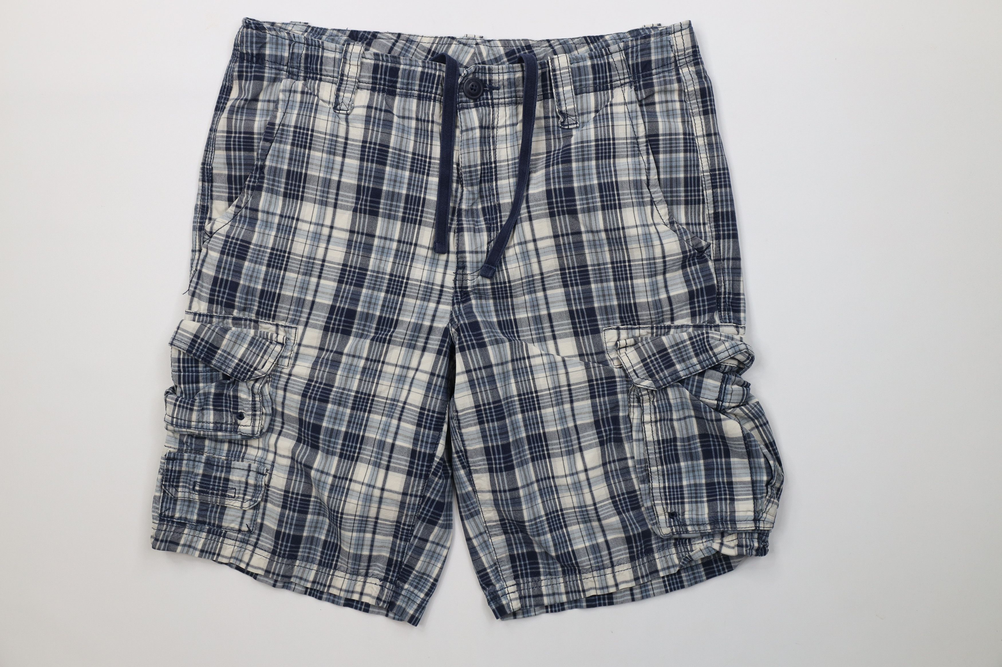 Vintage Y2K Eddie Bauer Plaid Cargo Shorts Blue Cotton