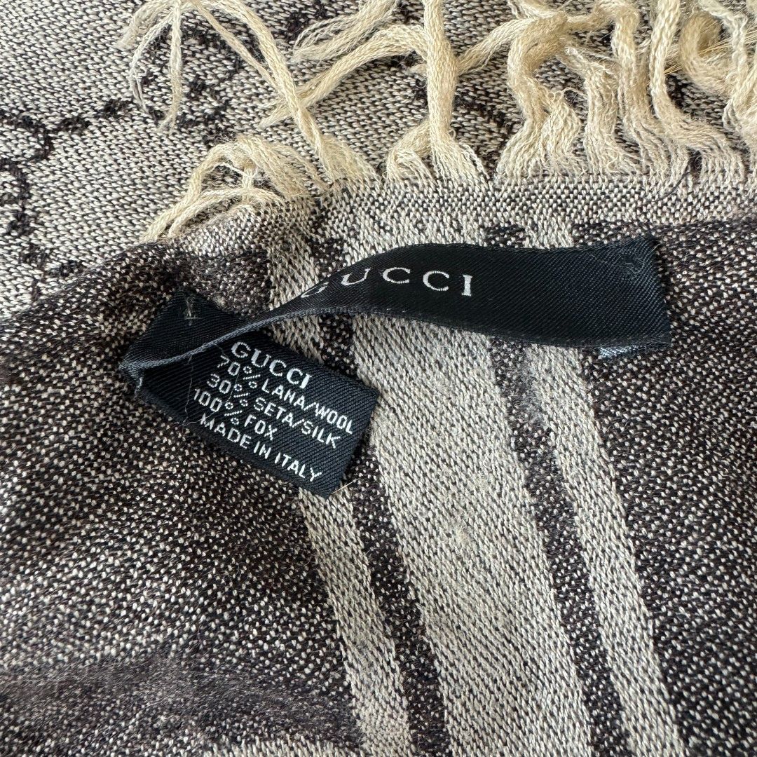 Gucci GG Monogram Wool Silk Stole with Fox Fur – Poncho Scarf Size ONE SIZE - 10 Thumbnail