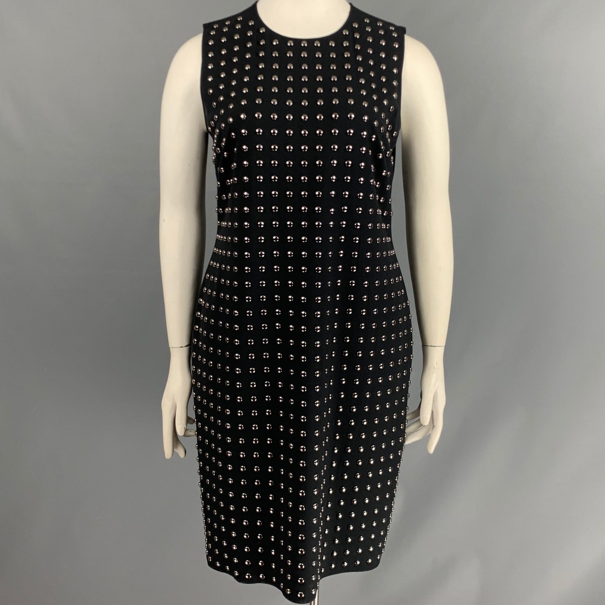 image of Burberry Black Silver Polyester Blend Studded Sleeveless Dress, Women's (Size Large)