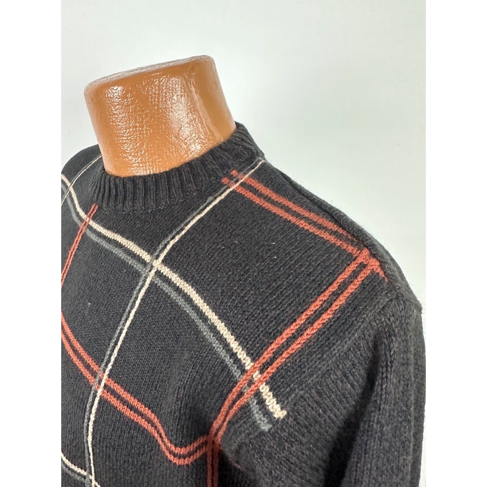 Haggar VINTAGE Haggar Checkered Sweater Mens Large Tight Fit Earth Tone Dark Brown Windowpane Check Size US L / EU 52-54 / 3 - 5 Thumbnail