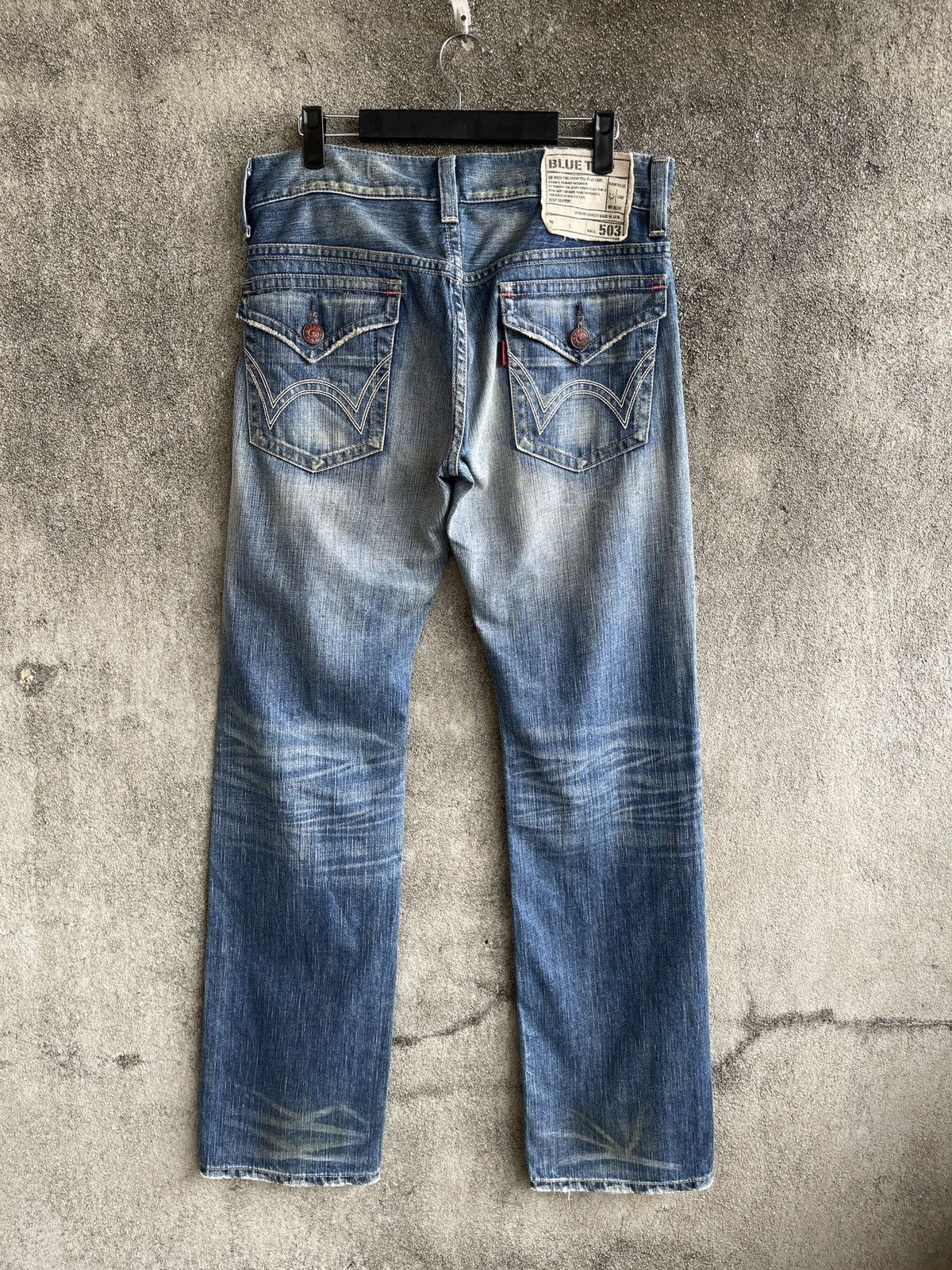 Veryrare‼️Vintage🔥EDWIN 503🔥Distressed Blue Trip Denim