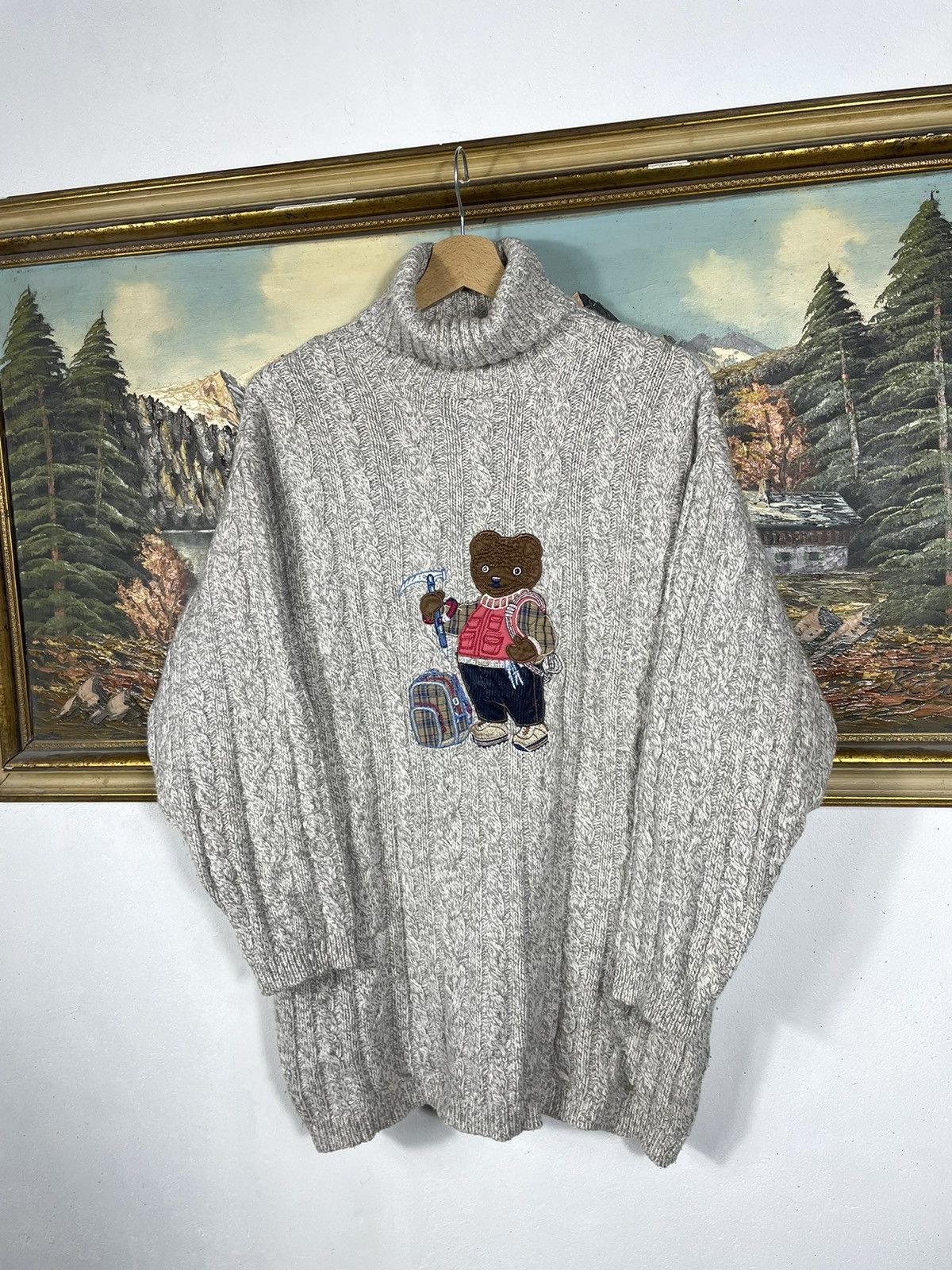 Japanese Brand × Vintage Retro Braid Cable Pull Turtleneck Knitwear Jumper Bear Wool Size US XL / EU 56 / 4 - 3 Thumbnail