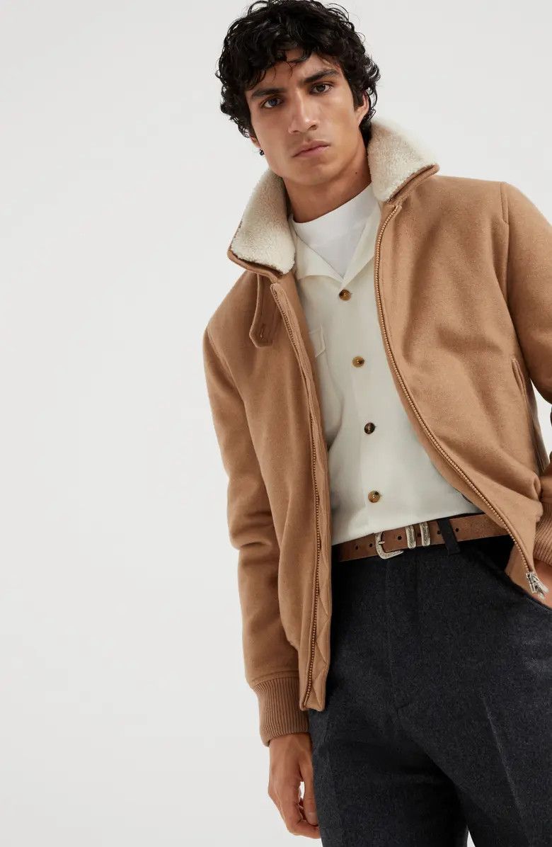 Brunello Cucinelli o1w1db10326 Cashmere Bomber Jacket in Camel Brown Size US M / EU 48-50 / 2 - 4 Thumbnail