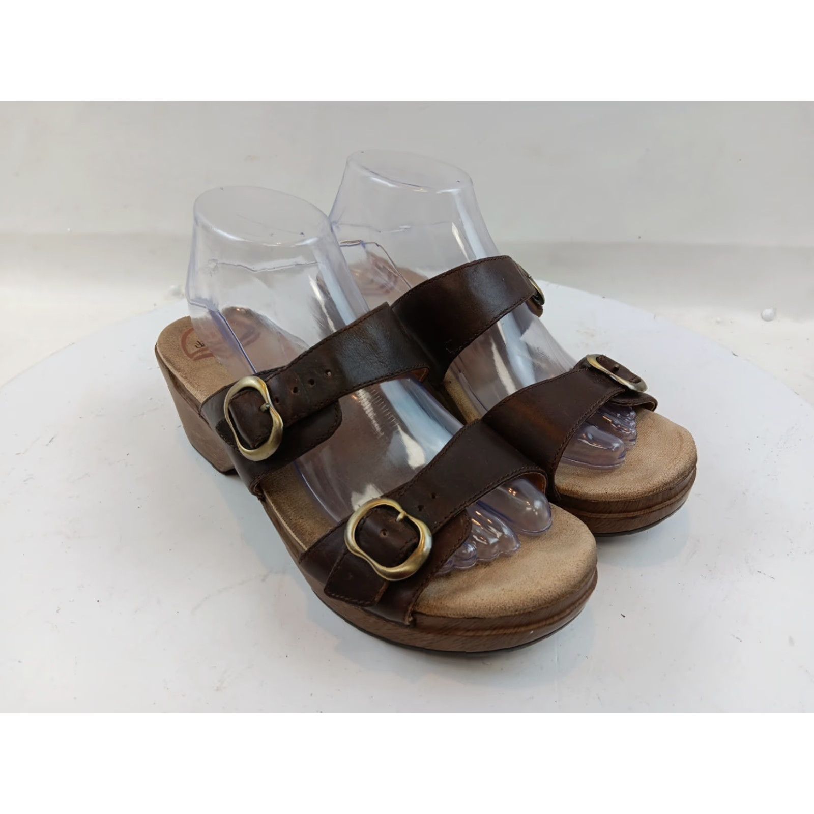 Dansko Dansko Women's Sandals Brown Leather Slide Mule Dual Buckles Open Toe Wedge Strappy Size US 10 / IT 40 - 2 Thumbnail