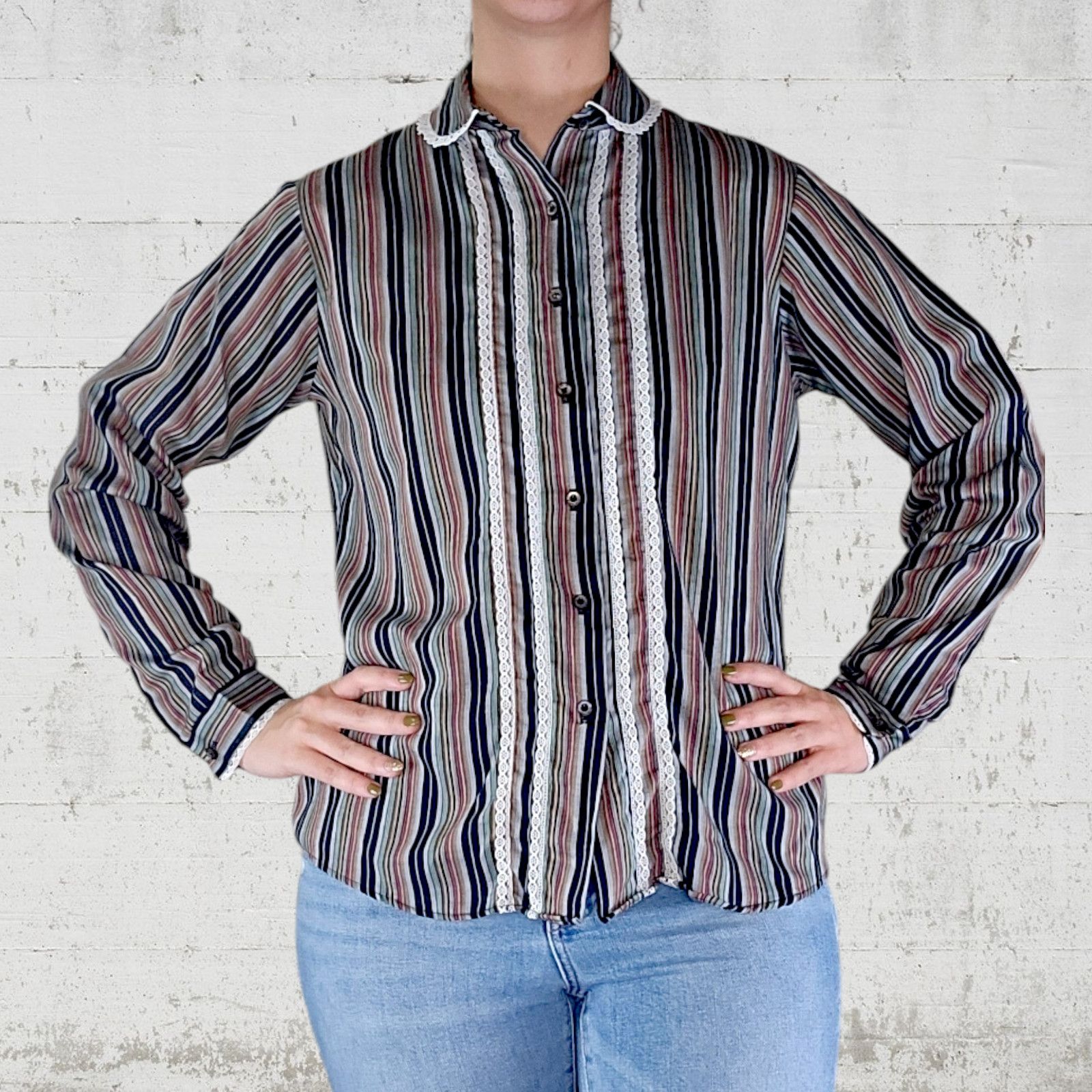 Vintage Vintage Retro Striped Button Down Blouse Size 12 Size XL / US 12-14 / IT 48-50 - 11 Thumbnail