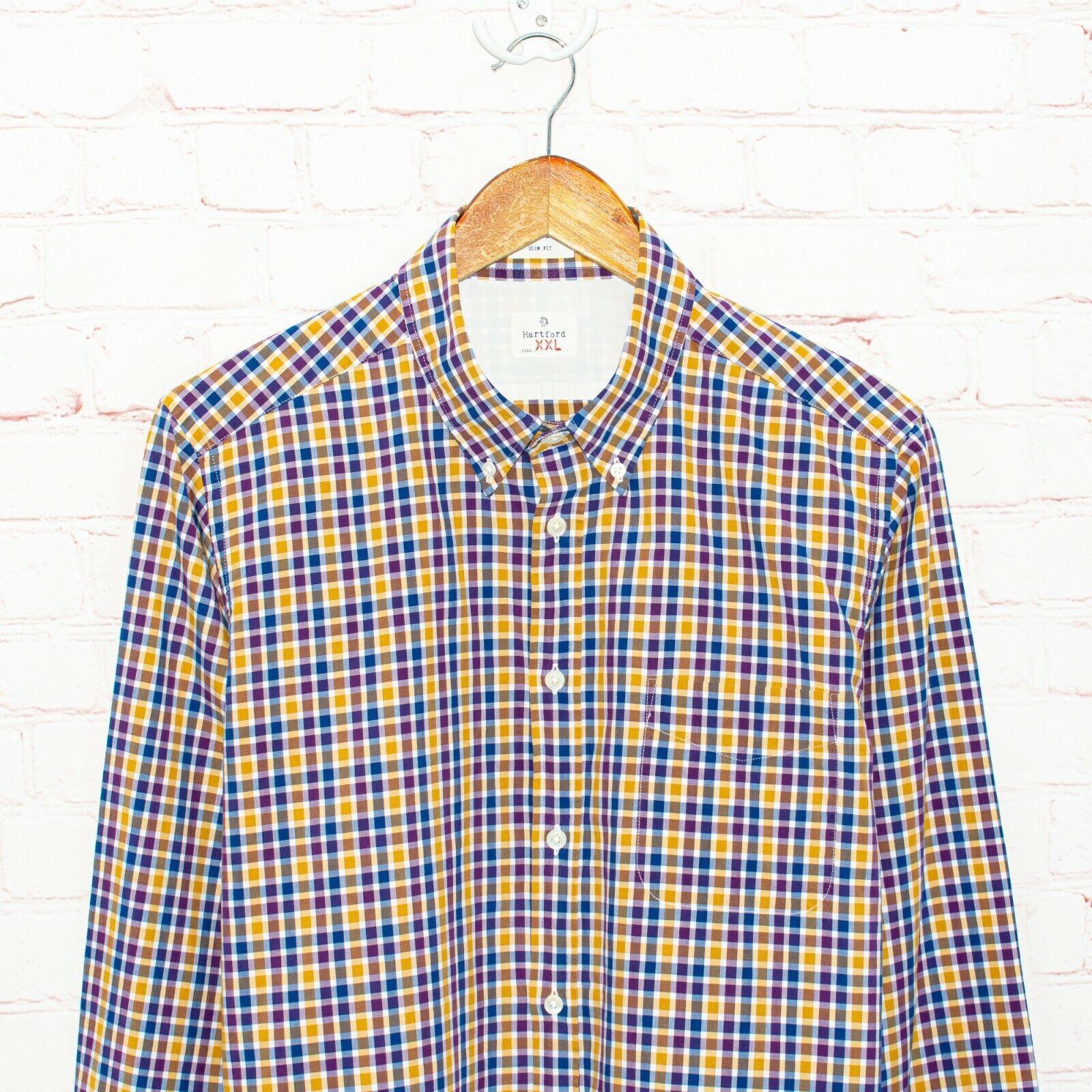 Hartford Hartford Size 2XL Slim Fit Button up Shirt Yellow Blue Check Size US XXL / EU 58 / 5 - 2 Thumbnail
