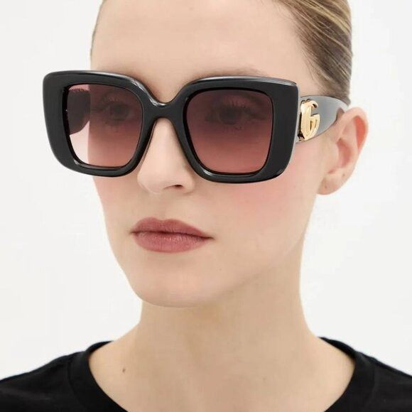 Gucci Gucci GG1975S 001 Sunglasses Shiny Black Square Frame, Red Size ONE SIZE - 2 Thumbnail