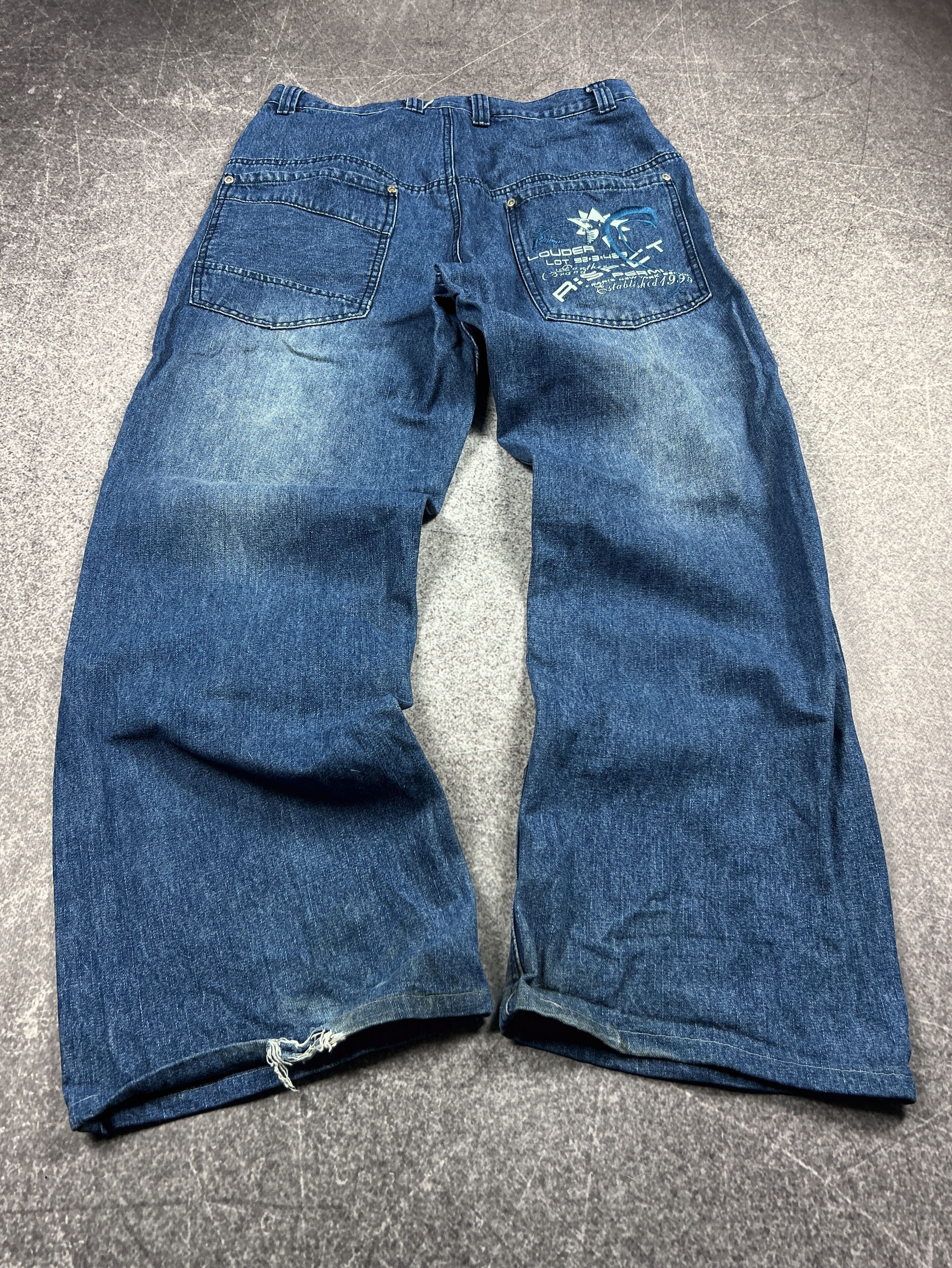 Designer VTG Baggy Rap SK8 JNCO Balenci Style Washed Jeans Y2K Size US 32 / EU 48 - 2 Thumbnail