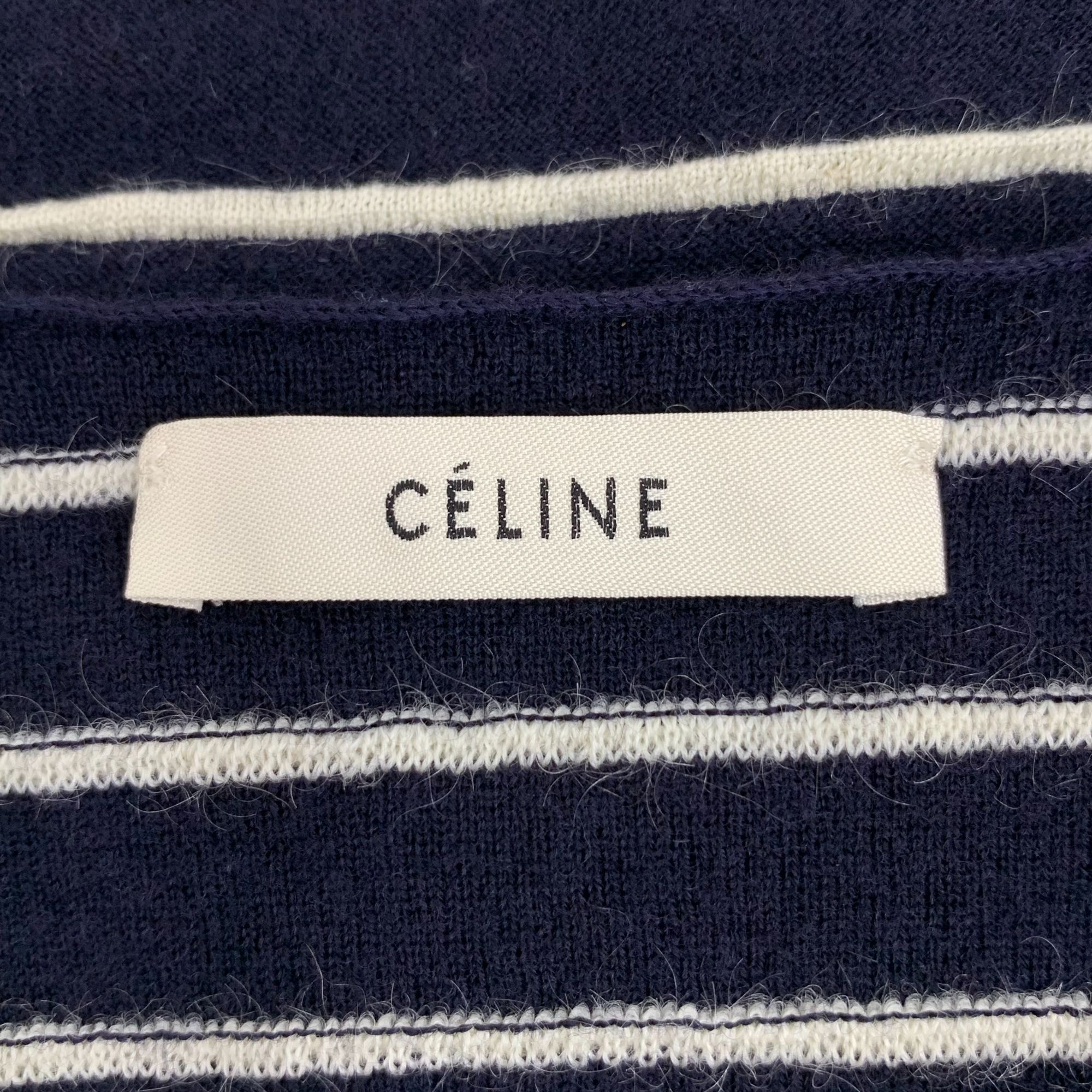 Celine CELINE Navy & White Striped Wool Blend Asymmetrical Sweater Size S / US 4 / IT 40 - 2 Thumbnail