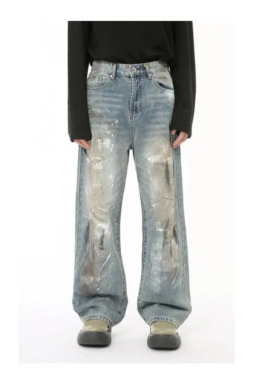 VIBE Washed and distressed style dirty graffiti jeans Size US 32 / EU 48 - 1 Preview