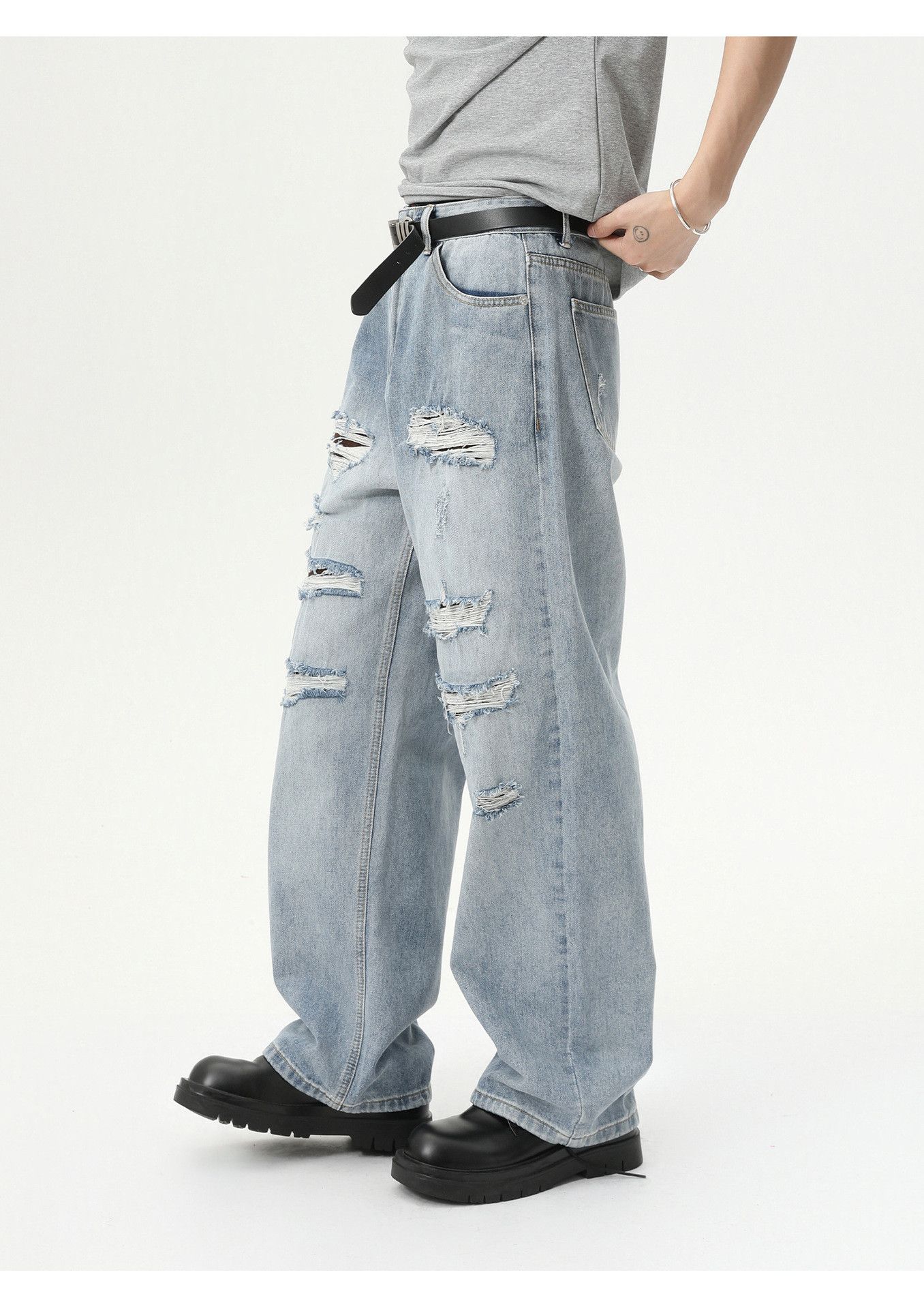 Vintage Men's distressed casual trendy straight washed ripped jeans Size US 32 / EU 48 - 5 Thumbnail
