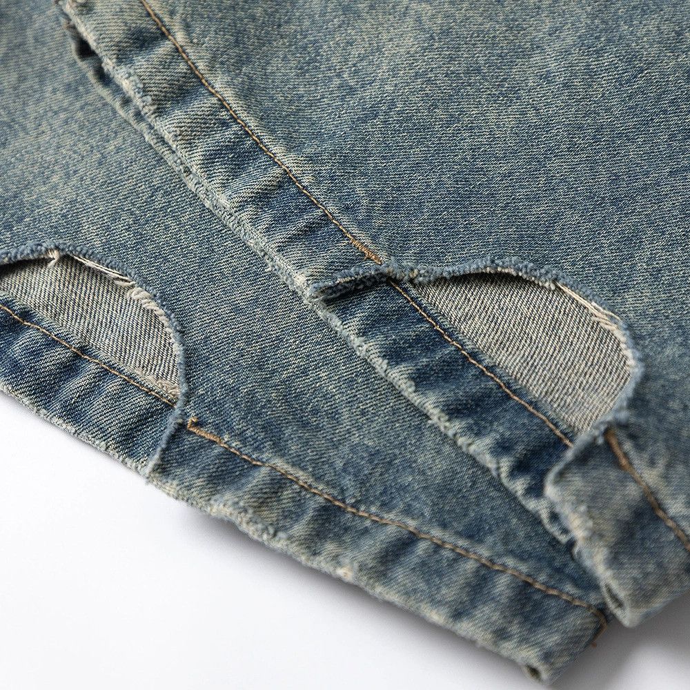 Jean Men's loose casual straight distressed washed jeans Size US 32 / EU 48 - 4 Thumbnail