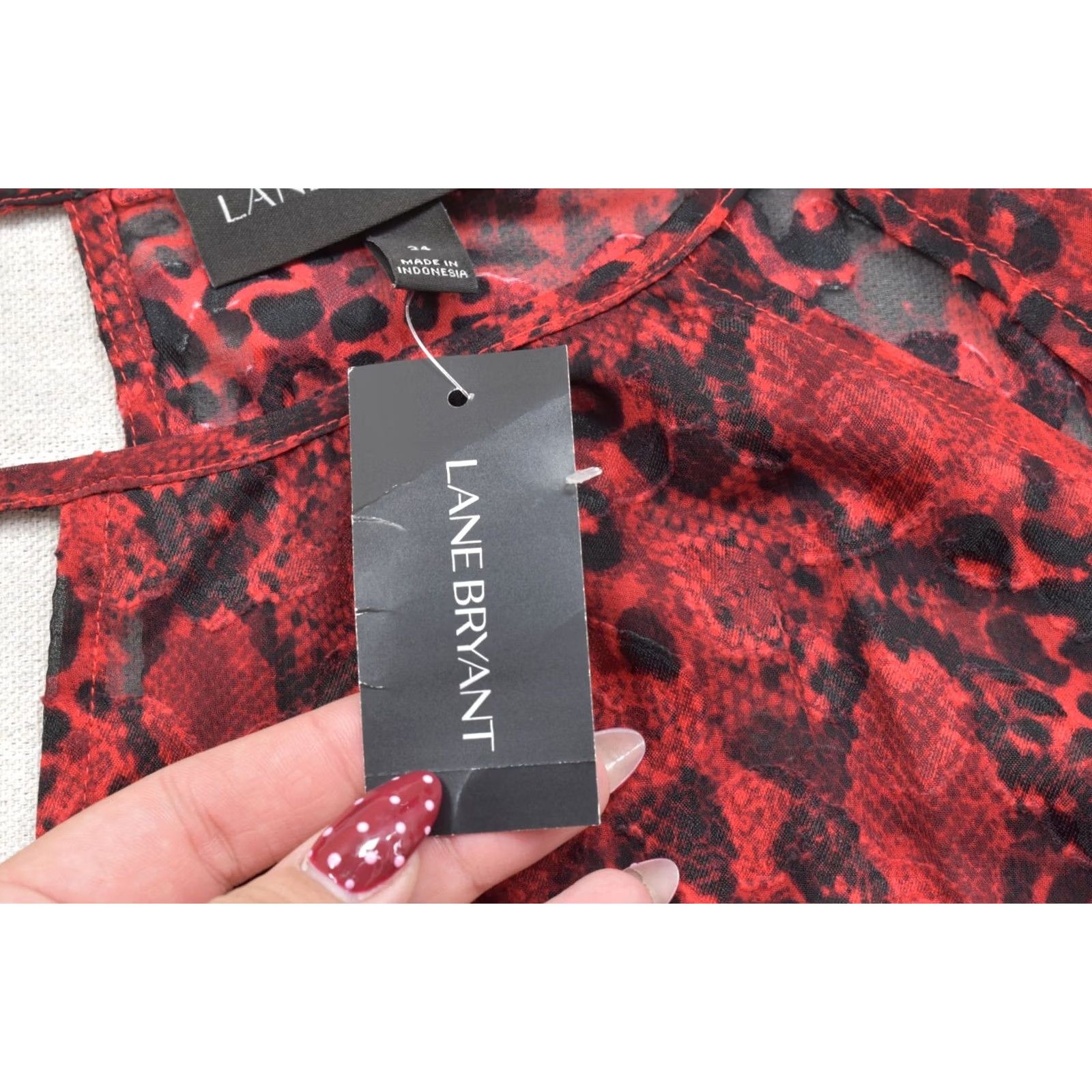 Vintage VINTAGE Lane Bryant Blouse Women 24 Plus Red Black Animal Print Keyhole Back Long Sleeve Crew Neck NWT Size 4XL / US 24-26 - 6 Thumbnail