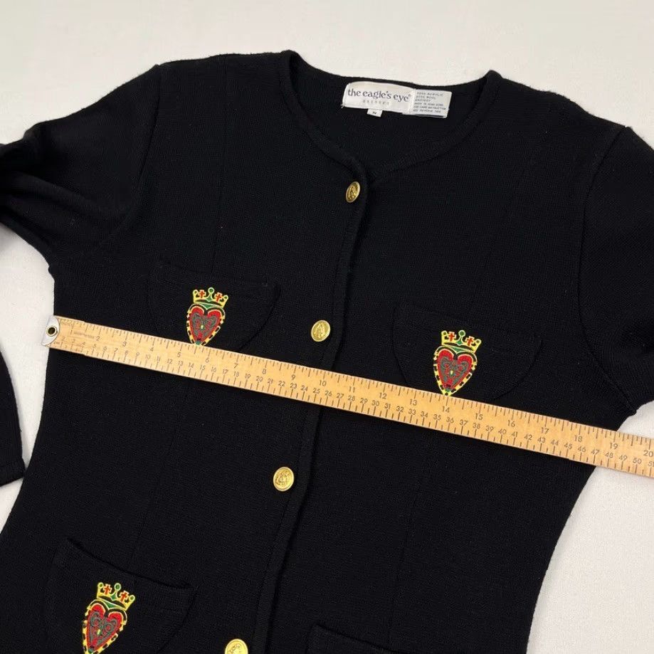 Vintage VINTAGE Eagles Eye Cardigan Womens M Black Wool Heart Crown Patch Academia Prep 90s Size M / US 6-8 / IT 42-44 - 5 Thumbnail