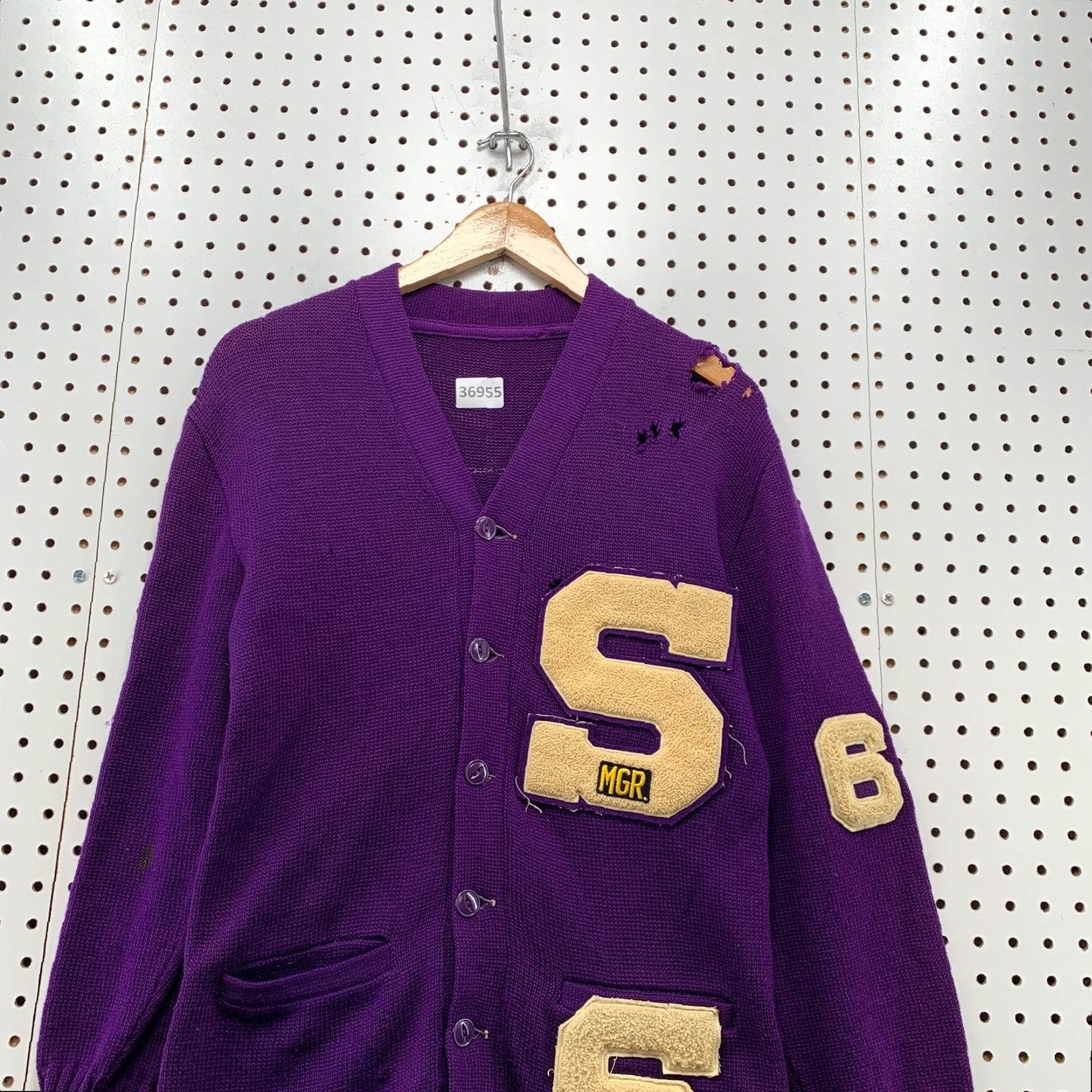 Vintage VINTAGE 60s Letterman Cardigan Sweater Mens Size Small Purple Solid Knit Long Sleeve V-Neck Distressed School Mens Size US S / EU 44-46 / 1 - 3 Thumbnail