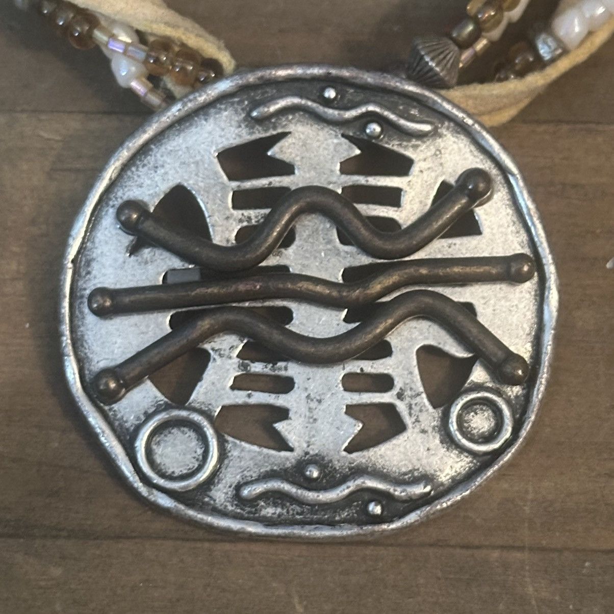 Other Multi strand leather and bead artisan disc pendant necklace Size ONE SIZE - 3 Thumbnail