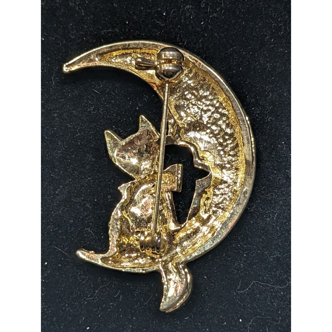 Other Moon And Cat Gold Tone Brooch With Rhinestone Accents Size ONE SIZE - 4 Thumbnail