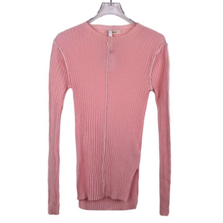 Celine Celine Pink Ribbed Long Sleeve Knit Top With Contrast Trim X Size XS / US 0-2 / IT 36-38 - 1 Thumbnail