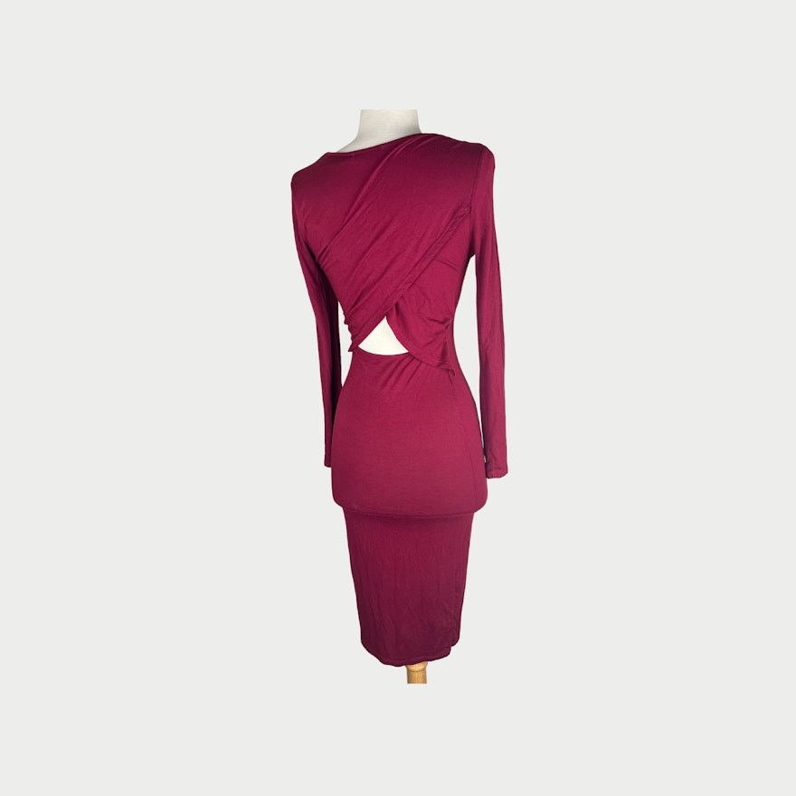 Vintage Charlotte Russe Burgundy Bodycon Midi Cutout Dress Size XS / US 0-2 / IT 36-38 - 5 Thumbnail