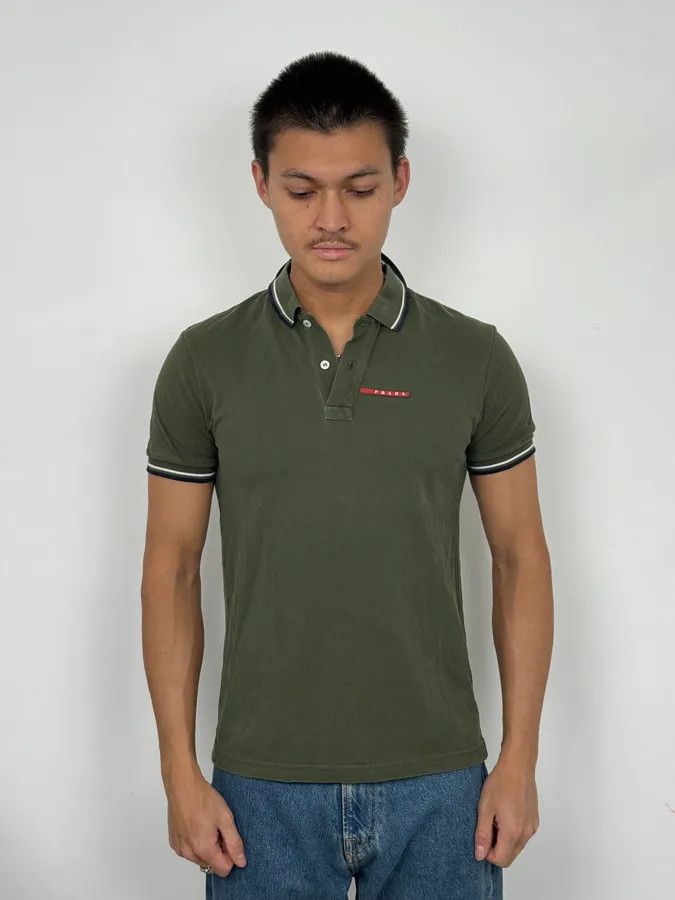 Prada 2000s Prada Linea Rossa Olive Green Polo Shirt Size US S / EU 44-46 / 1 - 2 Thumbnail
