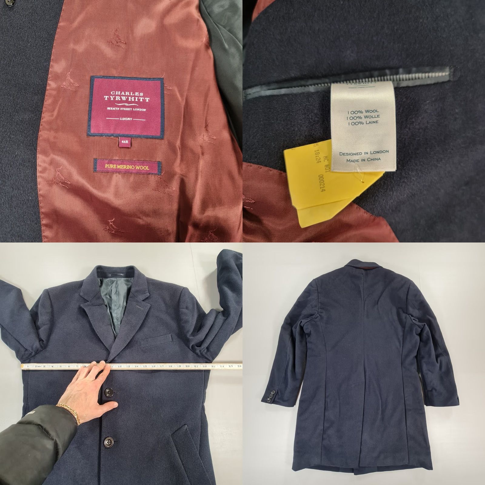 Charles Tyrwhitt Charles Tyrwhitt Mens Coat Navy Blue 46 S Overcoat Merino Wool Single Breasted Size US S / EU 44-46 / 1 - 8 Thumbnail
