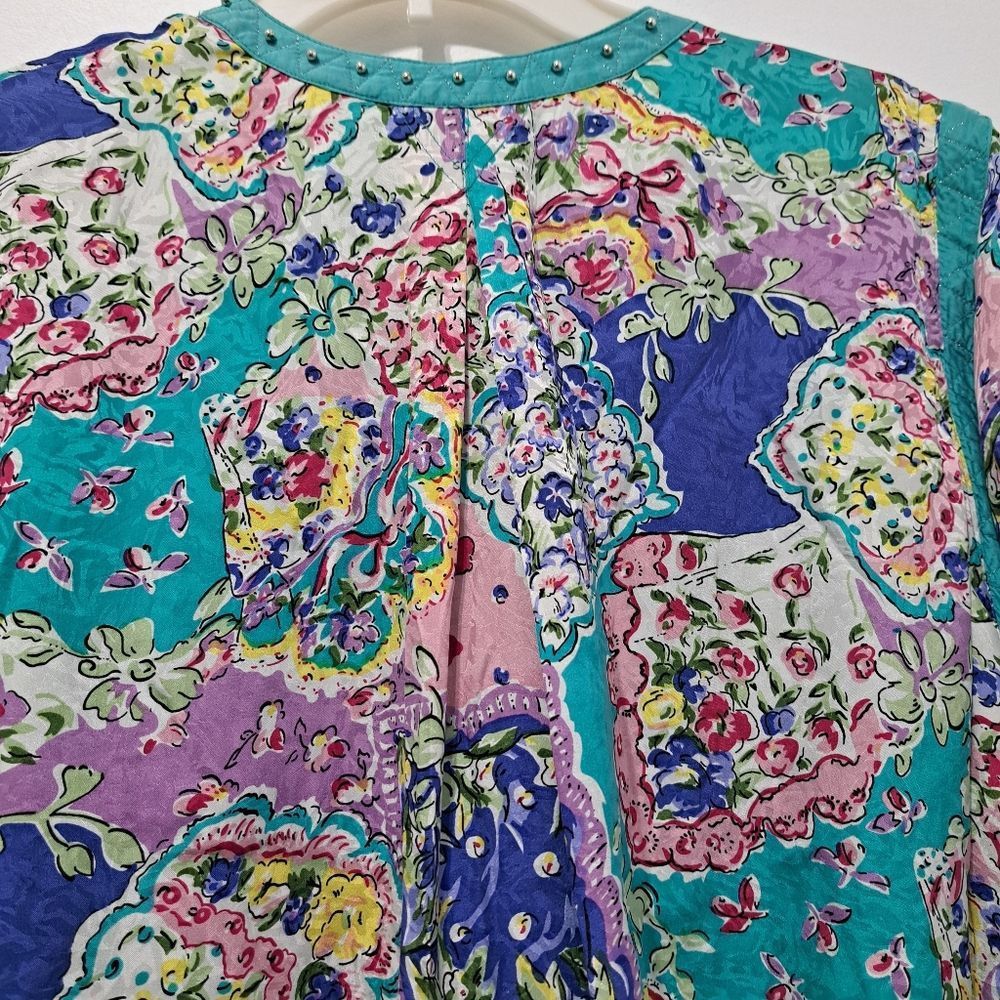 Other Vintage Mureli Floral Print Silk Studded Zip-Up Oversized Li Size S / US 4 / IT 40 - 12 Thumbnail
