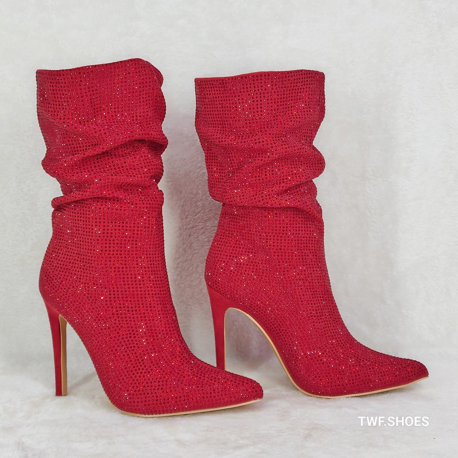 Other Resolve Sparkling Red Rhinestone High Heel Slouch Calf Boots Size US 9 / IT 39 - 4 Thumbnail