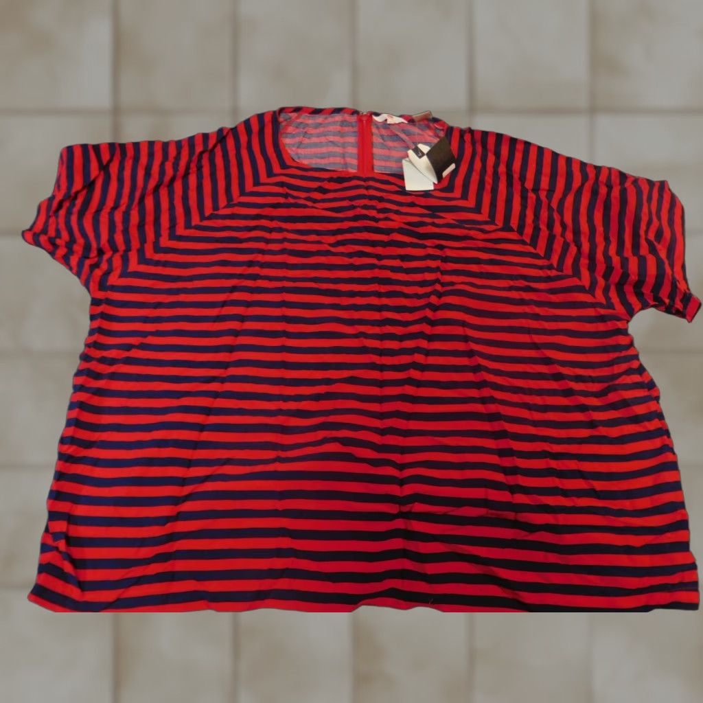 Levi's Levi's Blouse Shirt 3X Women Red Striped Viscose Rayon Zip Crew Neck Short Sleeve Casual Regular Plus Size Women Mens? Size XXL / US 16-18 / IT 52-54 - 1 Thumbnail