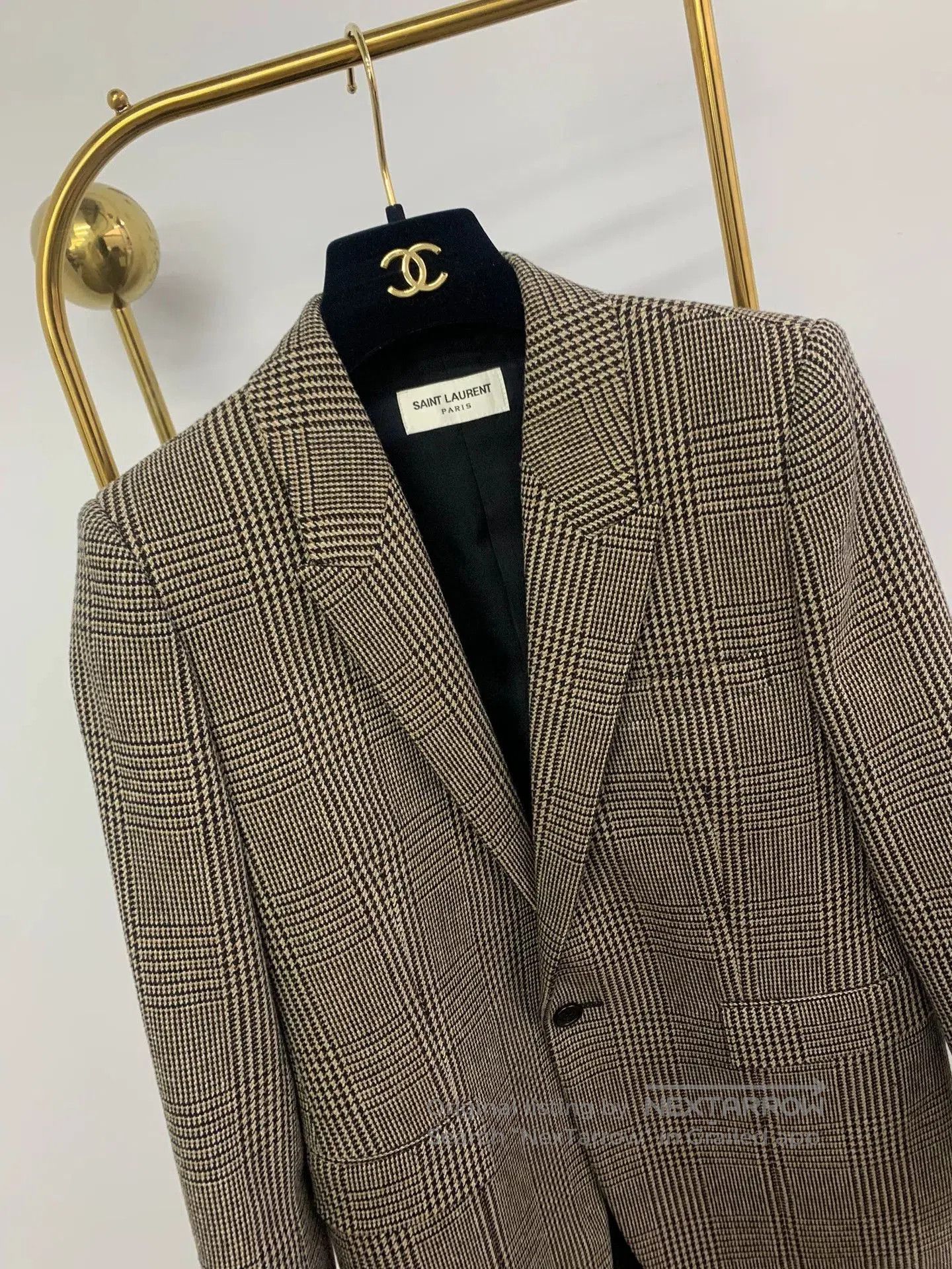 Saint Laurent Paris Saint Laurent Brown/Black Check Blazer. Size XXS / US 00 / IT 34 - 2 Thumbnail