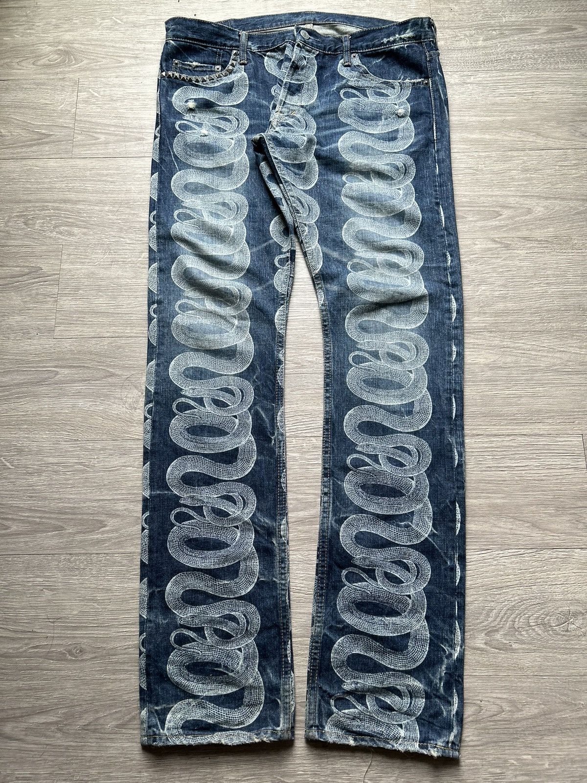 image of Hysteric Glamour Snake Motif Denim in Blue, Men's (Size 34)