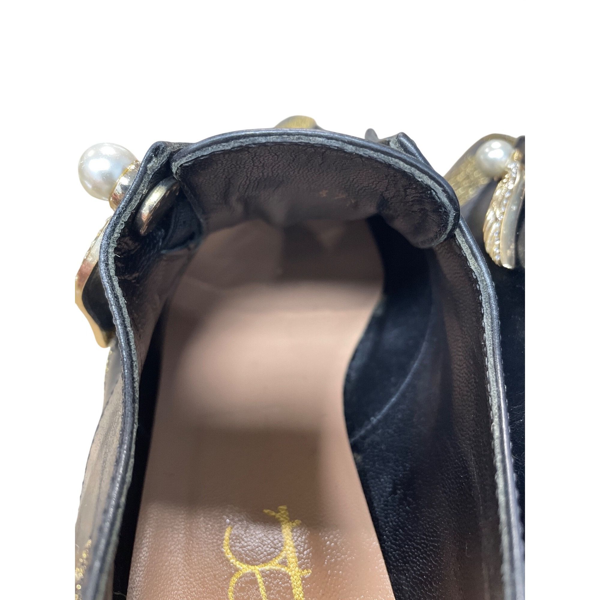 Other Coliac Italy made womans Black Leather Wing Pearl Loafers Sz Size US 7 / IT 37 - 10 Thumbnail