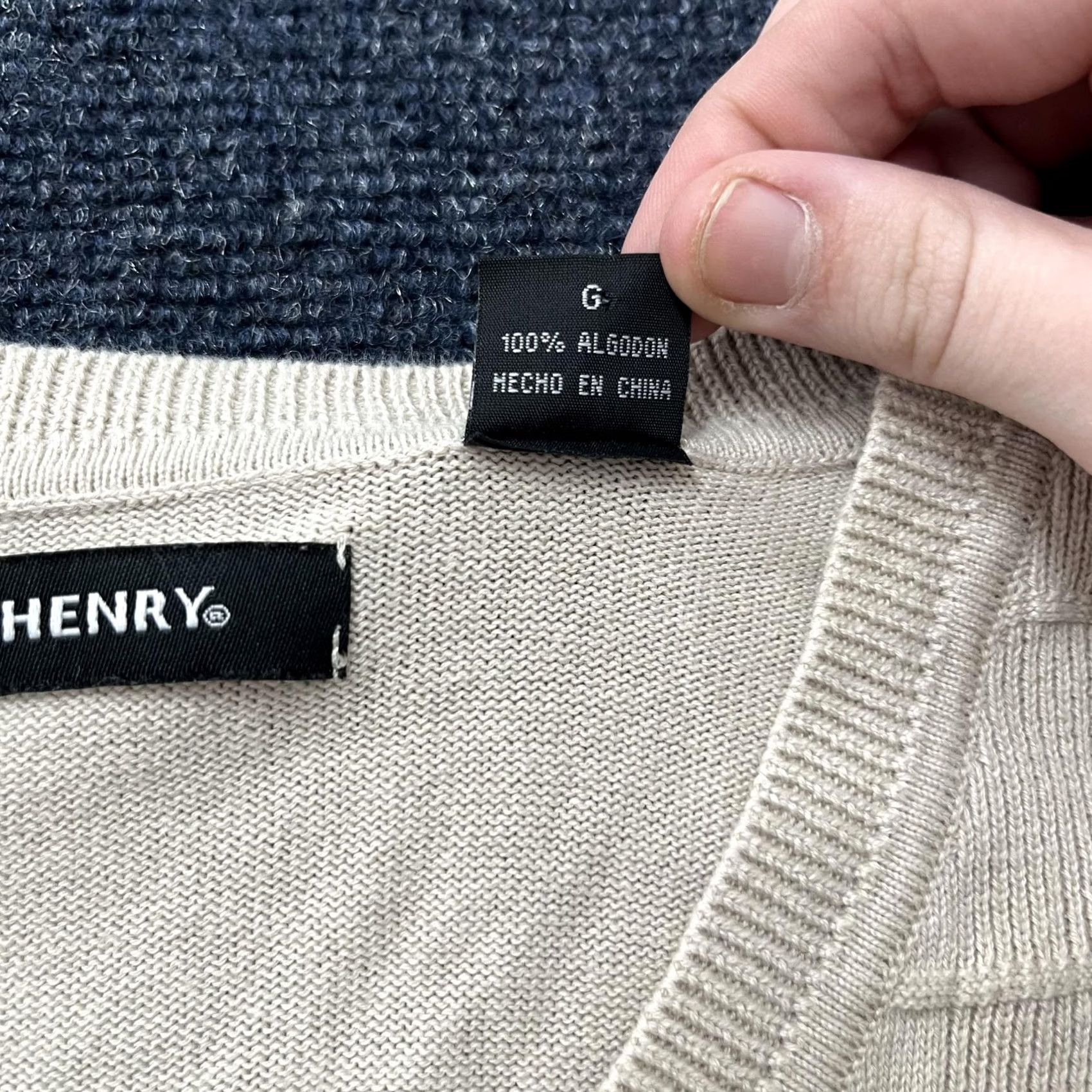 Vintage John Henry Sweater Mens Large Beige V-Neck Cotton Windowpane Knit Lightweight Size US L / EU 52-54 / 3 - 3 Thumbnail