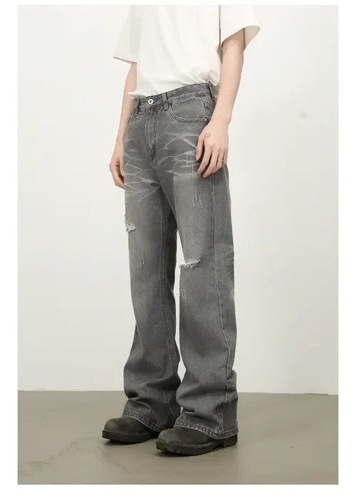 Japanese Brand × Jean American street loose straight washed flared ripped jeans Size US 32 / EU 48 - 4 Thumbnail