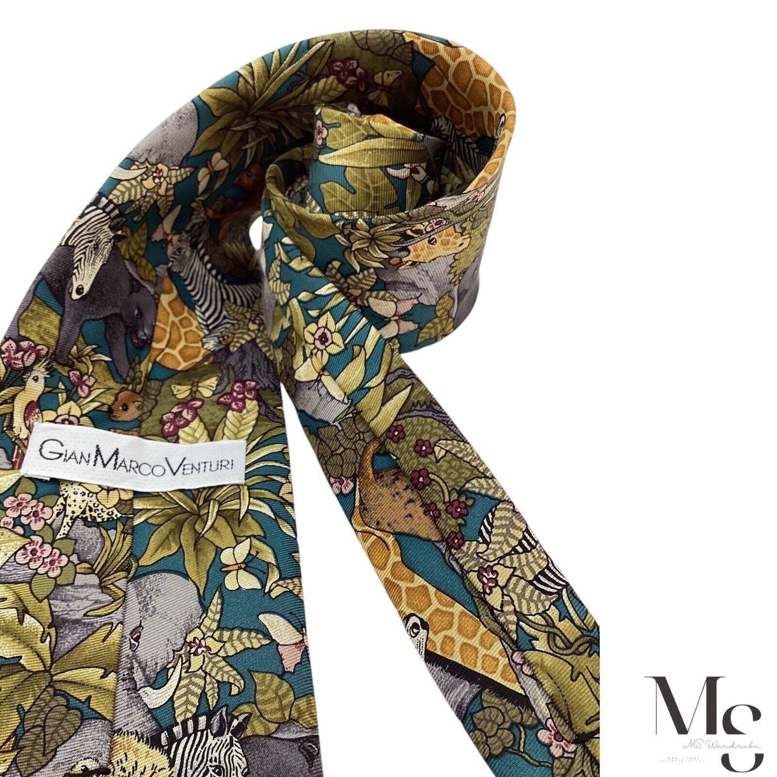 GianMarco Venturi GIAN MARCO VENTURI Green Animal Print Silk Tie Made In Italy Size ONE SIZE - 4 Thumbnail